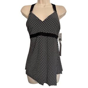 Magicsuit Swim Size 10 Tankini Top Size 10 Padded Black White Wrap T Back NWT Ma